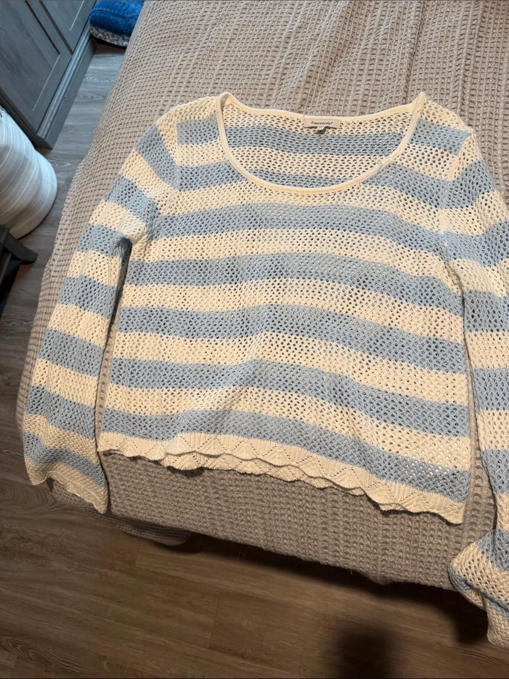 Francesca's Collections Light Blue & White Striped Scoop Neck Sweater